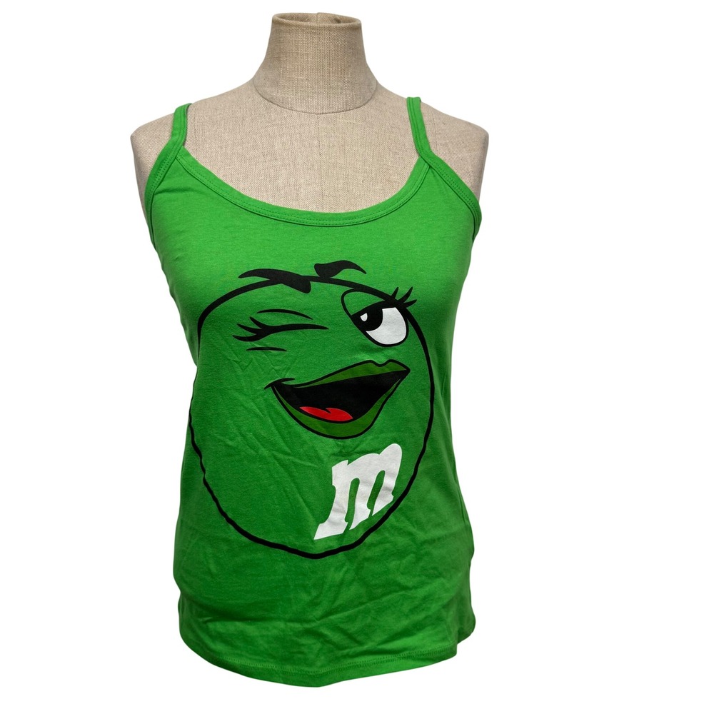 M&M Ms Green Fan Cami Tank Top Women M Winking Y2K Kidcore Nostalgia Whimsical